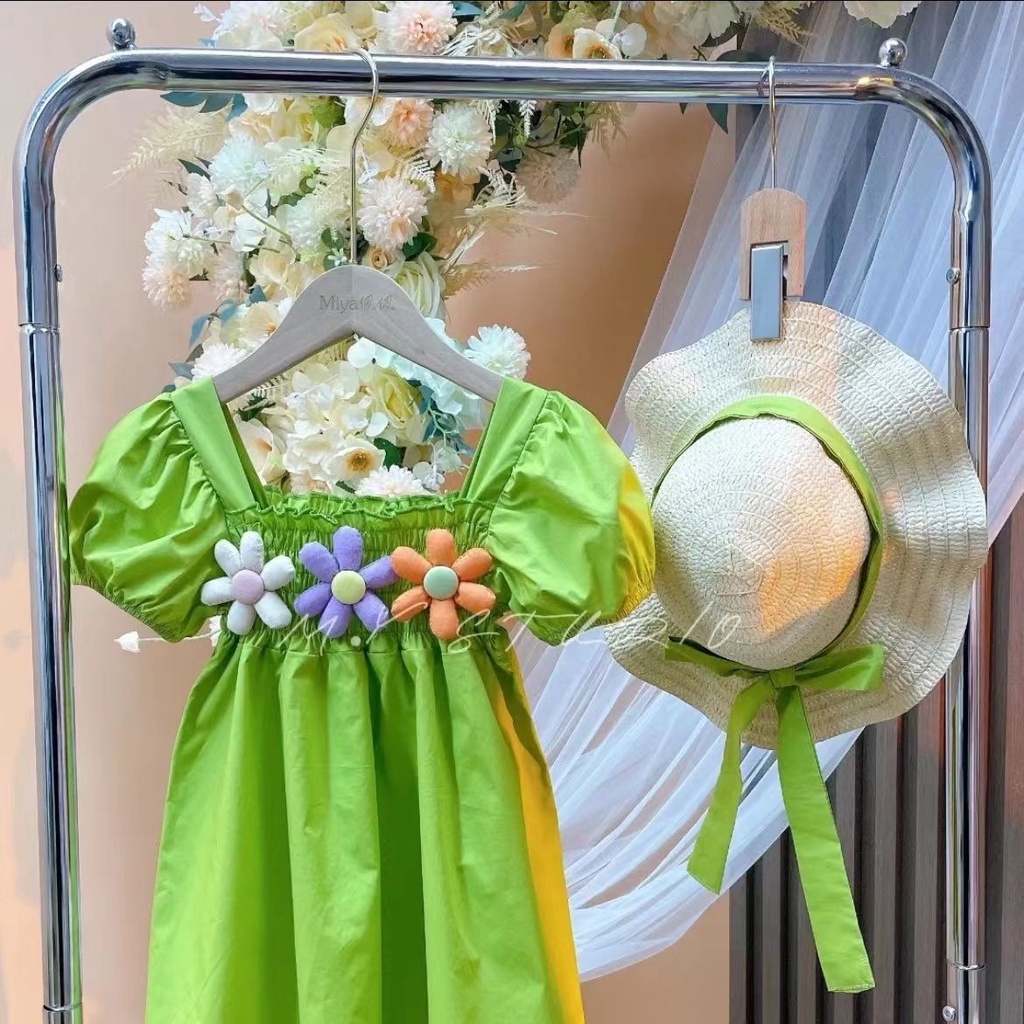 Đầm Công Chúa Tay Phồng Ngắn In Hoa Thời Trang Mùa Hè Hàn Quốc Hàng Mới Dành Cho Bé Gái 2023