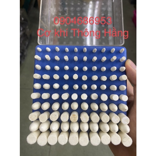 Hộp đầu mài nỉ trắng chân 3mm gồm 100 chi tiết, chuyên dùng đánh bóng đa vật liệu. Hàng chuẩn chất liệu lông cừu sịn