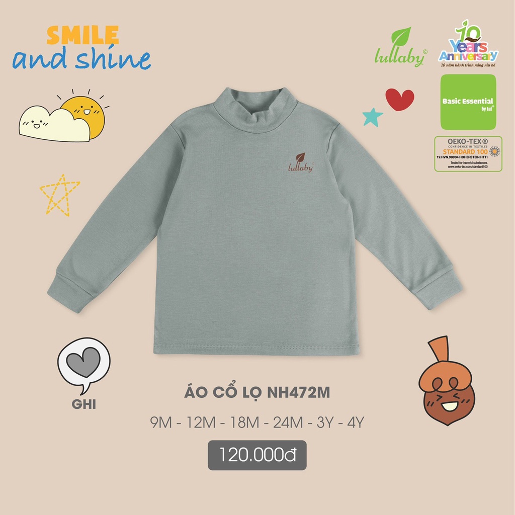 Áo cổ lọ cotton sợi tre mềm mại màu trơn trẻ em Lullaby