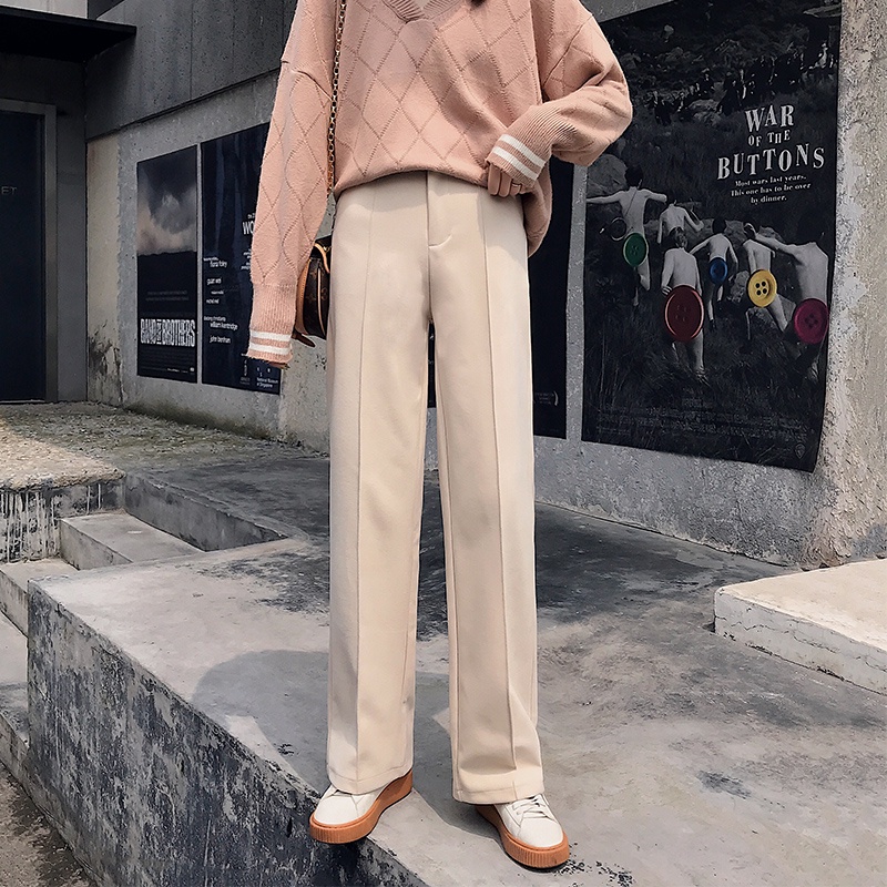 NRVP Quần Len Dài Ống Rộng Phong Cách Hàn Quốc