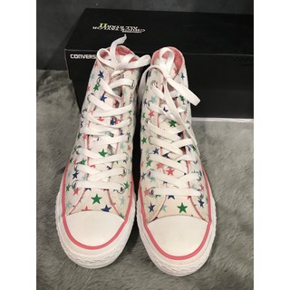 GIÀY SNEAKERS CONVERSE CỔ CAO FULL BOX MÀU TRẮNG NGÔI SAO VIỀN HỒNG SIZE 38/24.