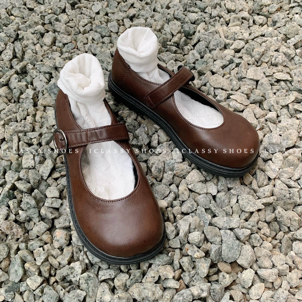 Giày Lolita Ulzzang Vintage, Giày Oxford Da Mềm Cao Cấp Mũi Tròn Khóa Cài Dây Mảnh Đế Dày 1cm, Hàn Quốc - Iclassy_shoes