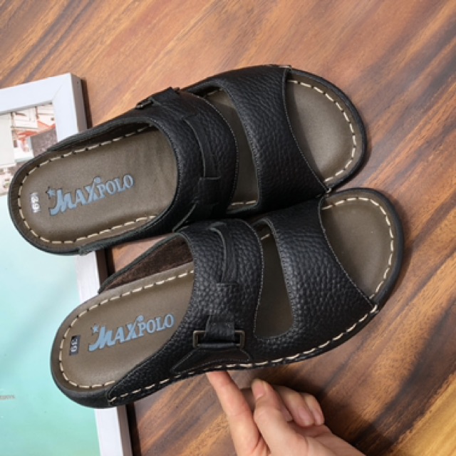 Dép da nam 2 quai chất liệu da bò chất lượng đế đi không mòn