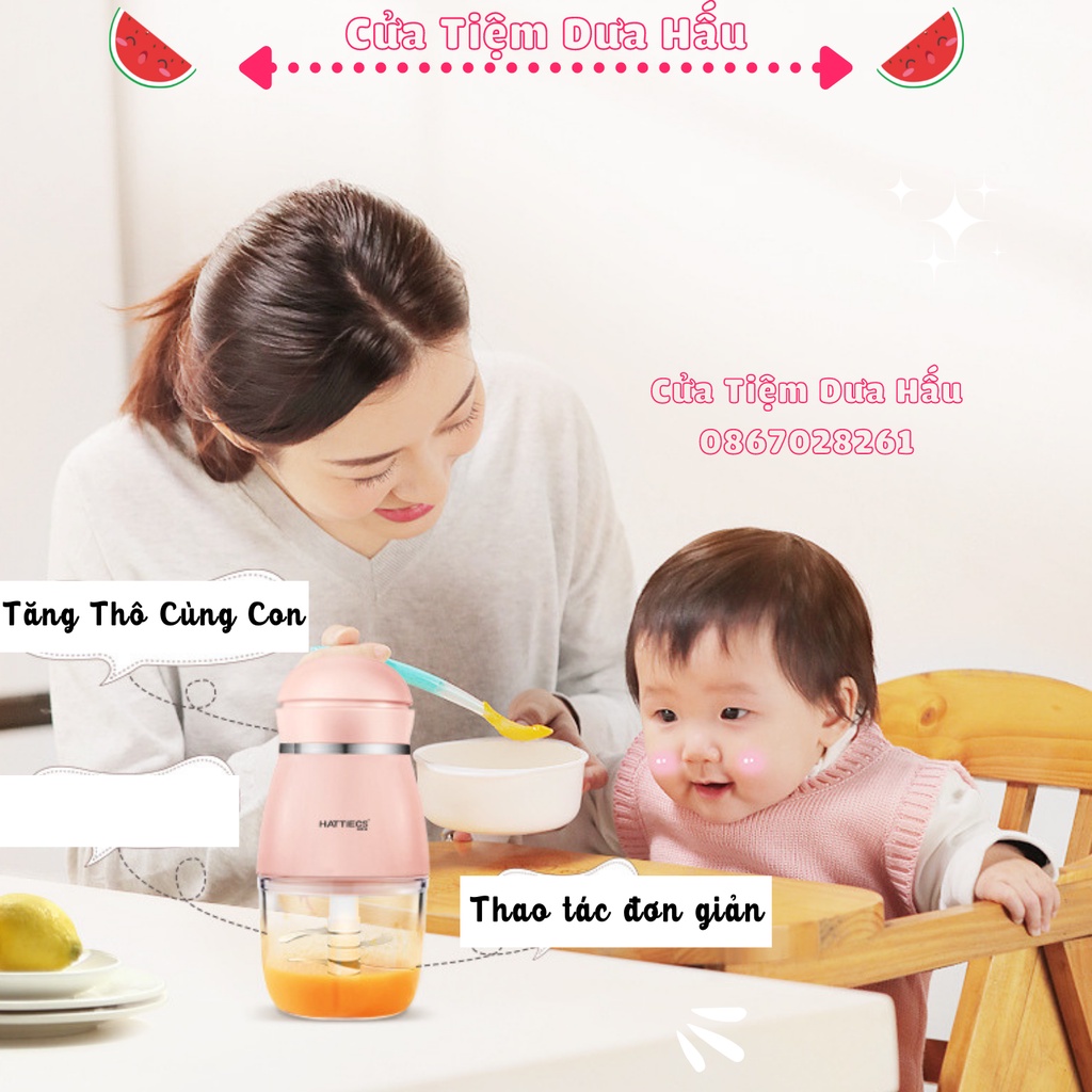 Máy xay cầm tay 1 cối thủy tinh,dao 6 lưỡi, Máy xay đồ ăn dặm cho bé Hattiecs - Baby Galaxy Official