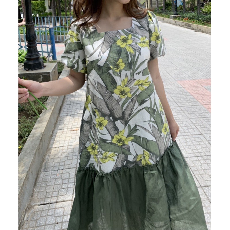 Đầm linen hoa đuôi cá
