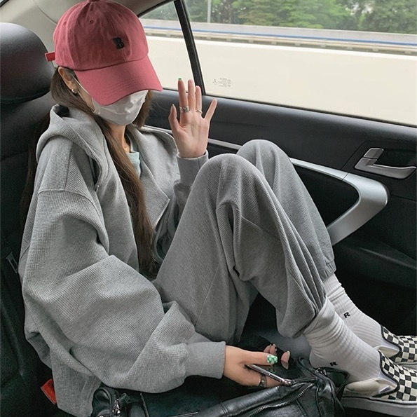 Set áo khoác tay dài và quần dài dáng rộng thời trang mùa thu dành cho nữ