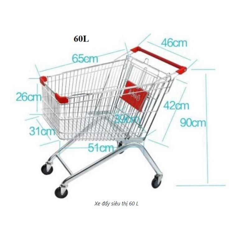Xe đẩy siêu thị 60 lít, xe đẩy mua sắm