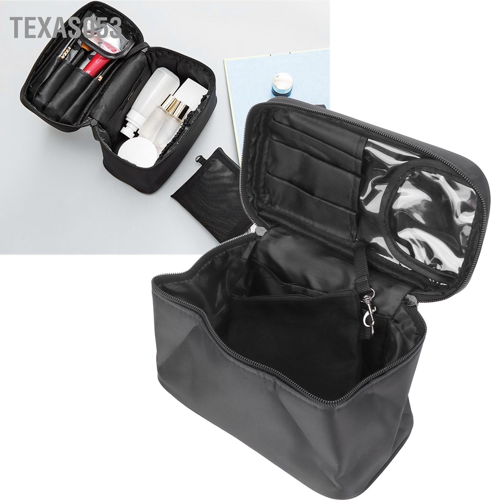 Túi Đựng Mỹ Phẩm Bằng Vải Nylon Co Giãn Màu Đen Sức Chứa Lớn