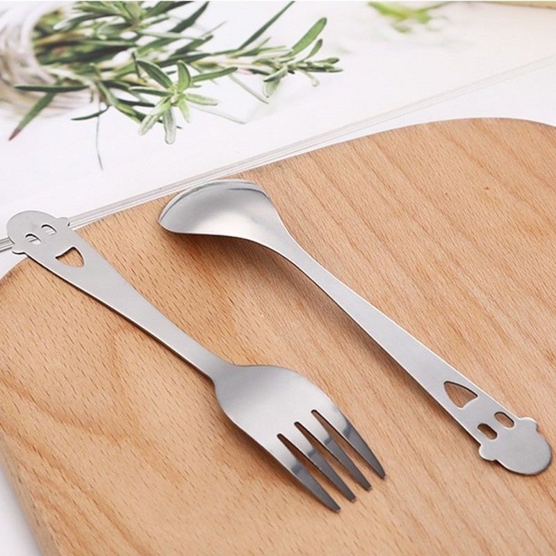 1 Muỗng Nĩa Tay Cầm Dài Bằng Thép Không Gỉ Hình Mặt Cười Dễ Thương