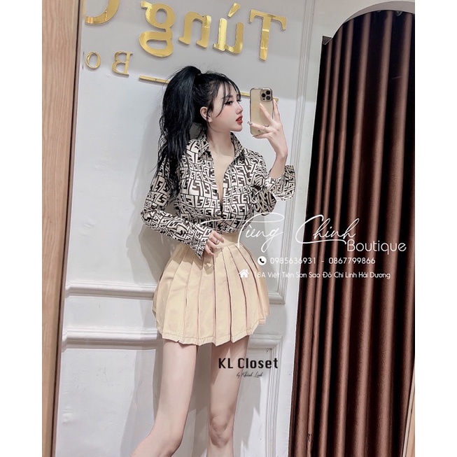 Set áo sơmi FF + chân váy xếp ly