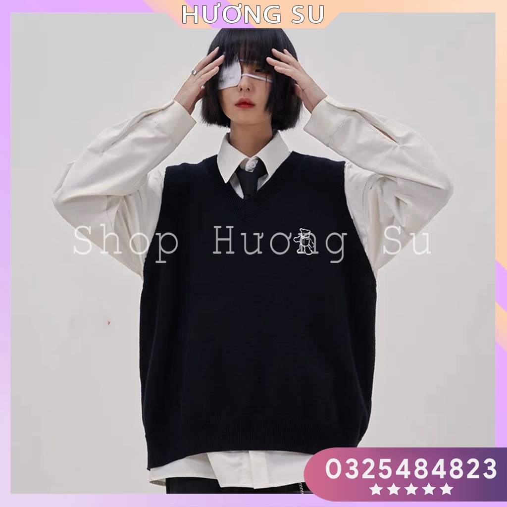 [Rẻ vô địch] Áo gile Nam Nữ Unisex  Cotton Thêu Hình gấu - Hương Su