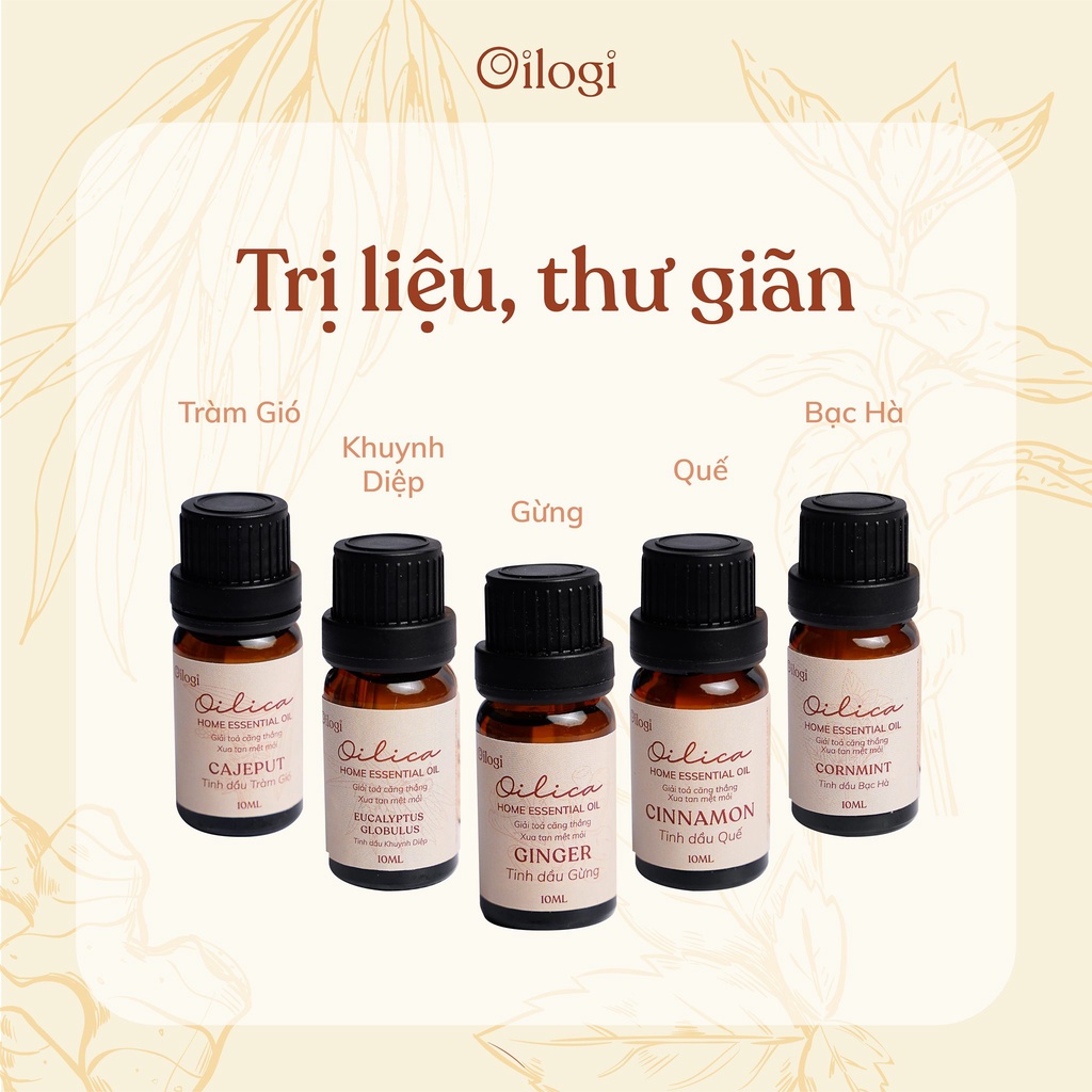 [15 mùi hương] Tinh dầu thiên nhiên Oilogi tạo hương thơm, đuổi côn trùng, thư giãn, giải cảm, dưỡng tóc, treo xe