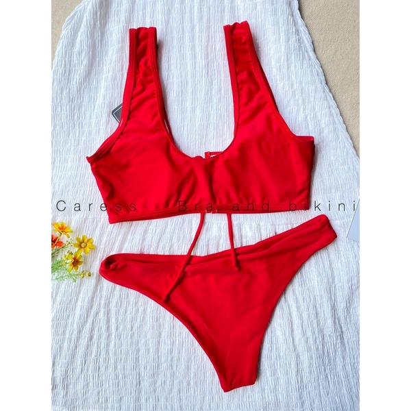 Bikini đồ bơi 2 mảnh áo bơi kín dáng bra có đệm dây buộc hàng ZAFUL chính hãng