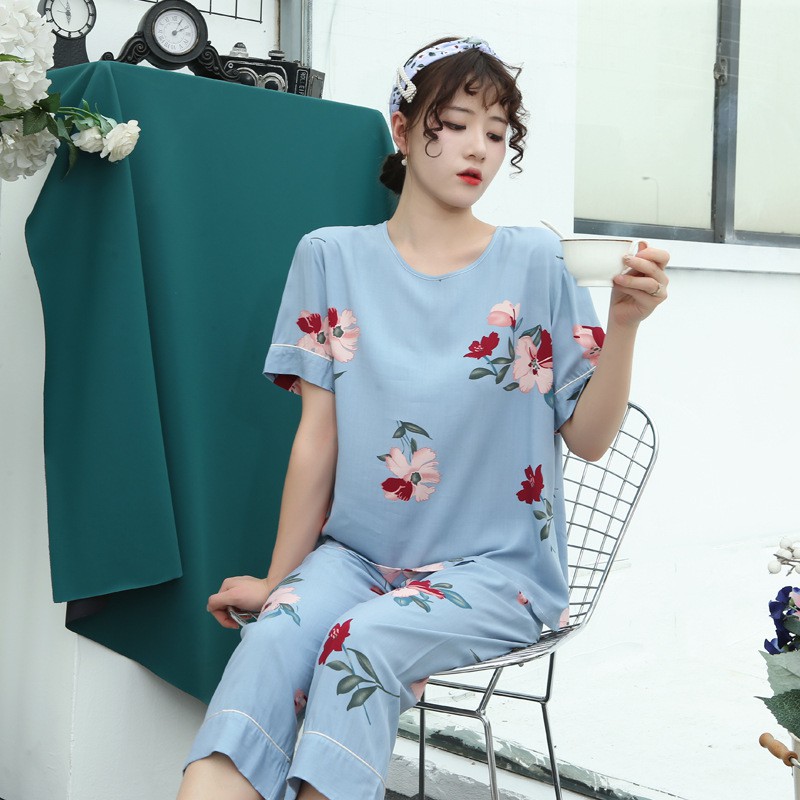 NEW Bộ Pijama Ngắn Tay In Họa Tiết Thời Trang Cho Nữ
