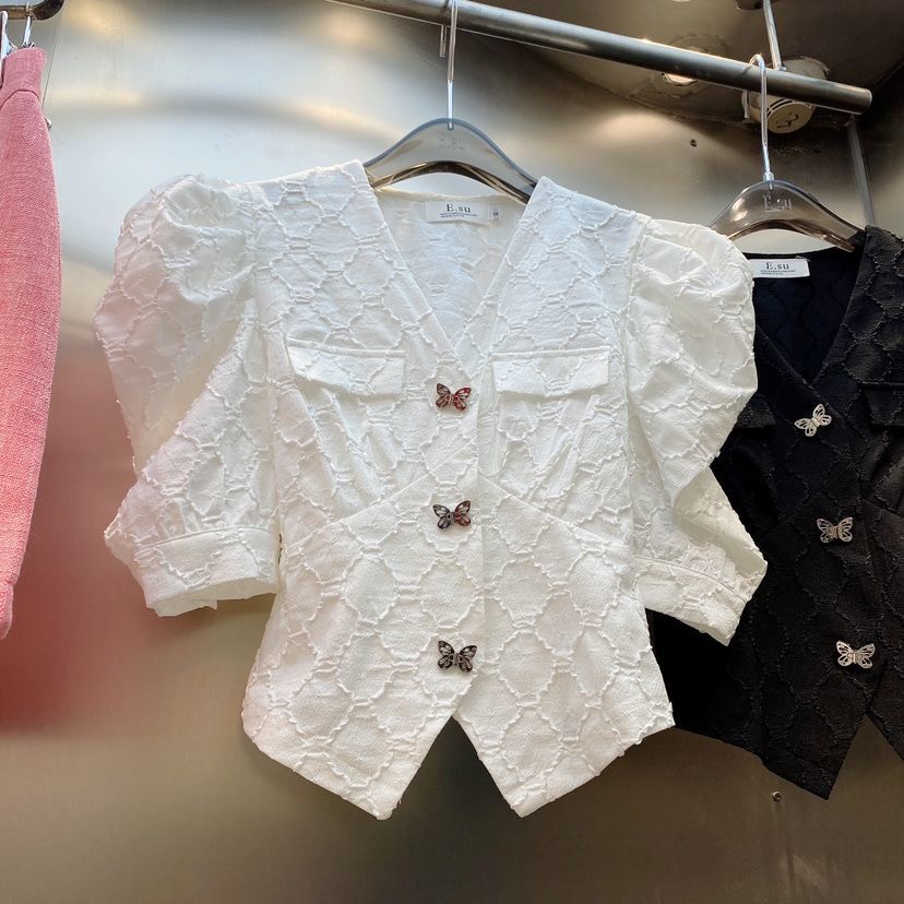 Cổ Phiếu Sẵn Sàng❤Ah F &amp; X Áo Sơ Mi Tay Phồng Cài Nút Hình Bướm Phong Cách Châu Âu Thời Trang Mùa Hè Phong Cách Phương Tây 2022