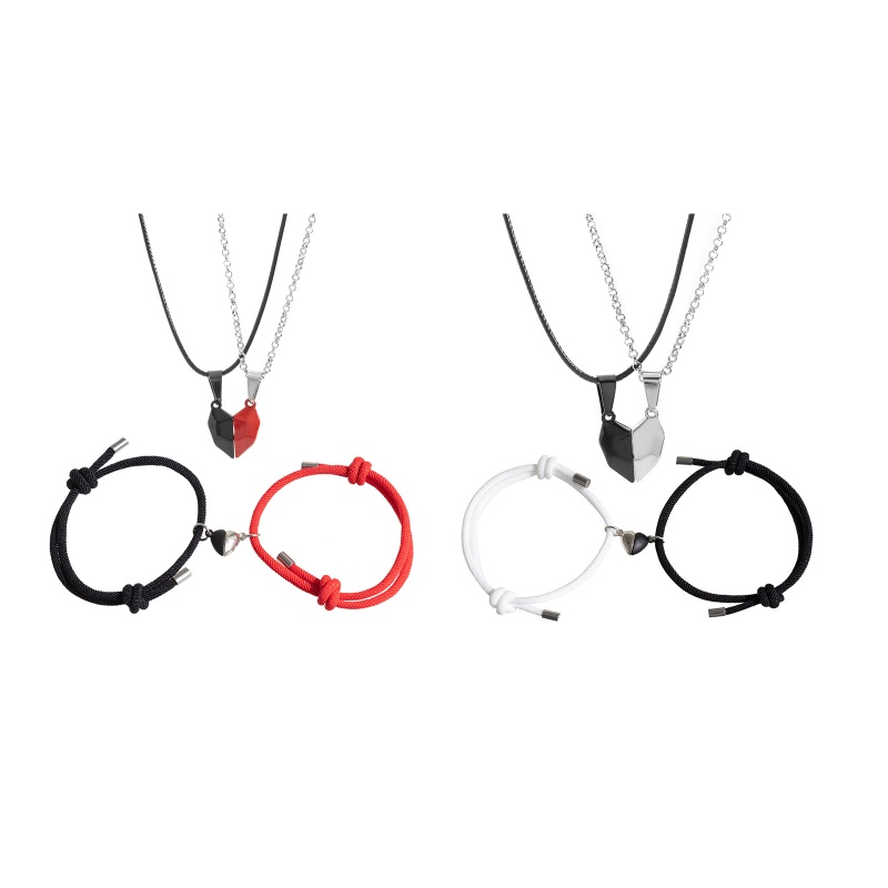 Set 4 Vòng cổ Nam Châm Mặt Trái Tim Ghép Hình Sáng Tạo Cho Cặp Đôi