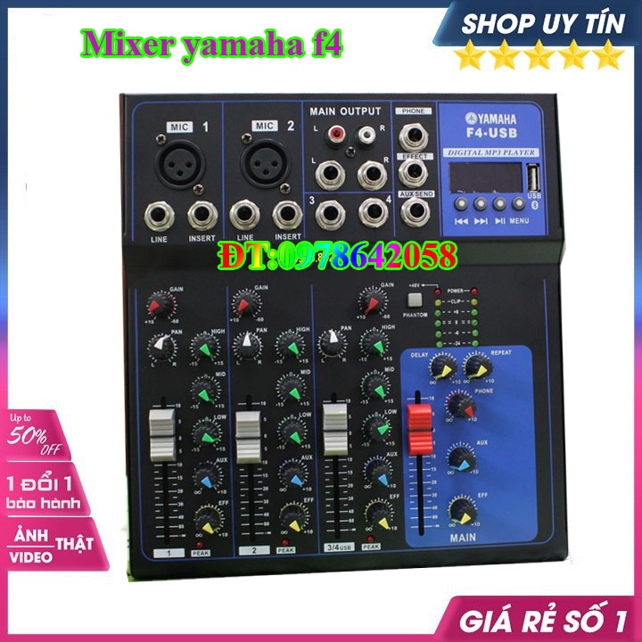 Bộ Chọn Âm Thanh, Bàn Mixer yamaha F4 USB Có Bluetooth, Tặng Giắc 6,5