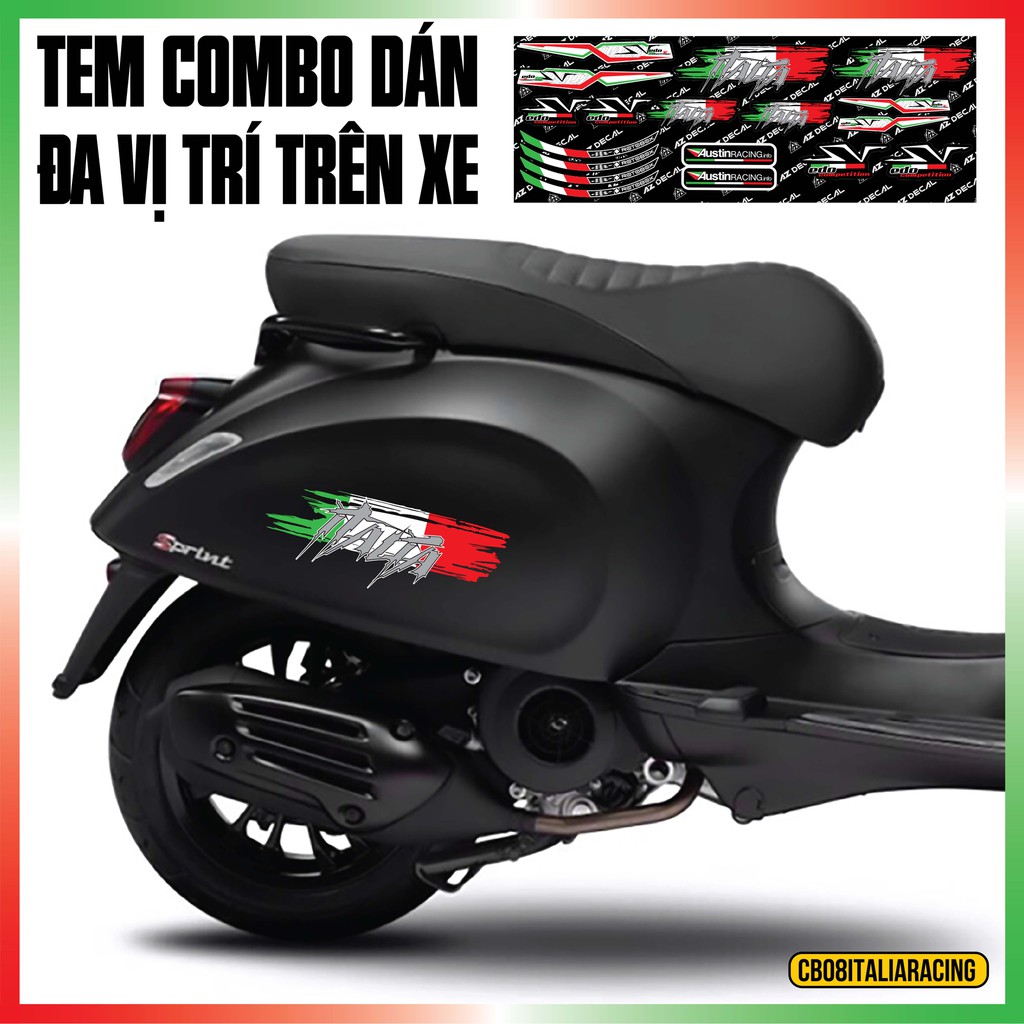 Tem Xe Italia Racing Dán Đa Vị Trí | CB08ITALIARACING | Chất Liệu PVC 5 Lớp Dán Cho Mọi Dòng Xe