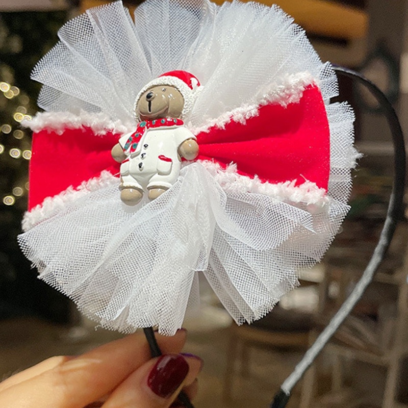 Flgo Băng Đô Giáng Sinh Đính Nơ Ruy Băng Ren Hình Gấu Bông / Hươu / Gấu Làm Đạo Cụ Chụp Ảnh Kỳ