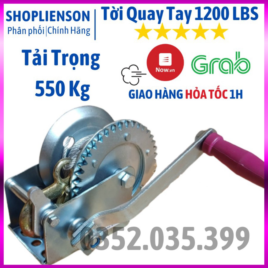 Tời Quay Tay 1200 LBS Tải Trọng 500 Kg Có Cáp Móc 10 Mét Liên Sơn Kho Miền Nam