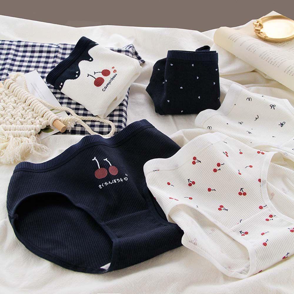 OCEANMAP Quần Lót Thoáng Khí Lưng Vừa In Họa Tiết Trái Tim Hoạt Hình Phong Cách Retro Cho Nữ