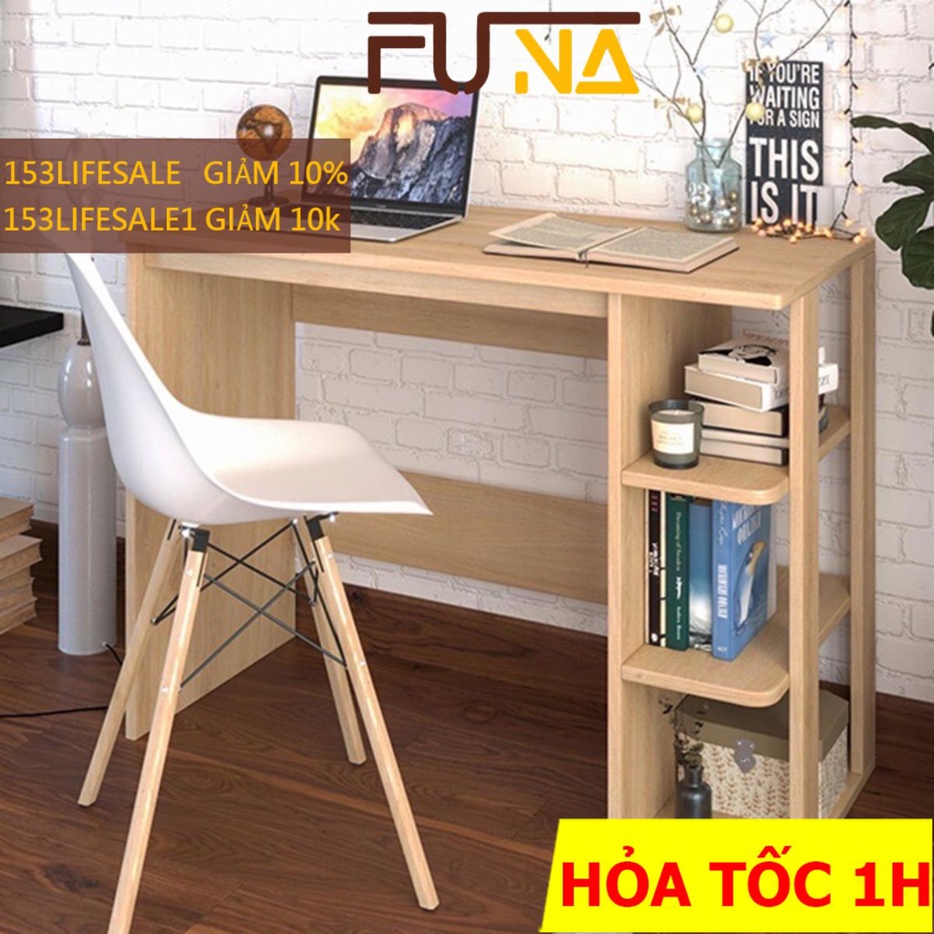 Bàn Làm Việc Bàn Học FUNA BLVG02 Phong Cách Hàn Quốc Kèm Kệ Sách Đa Năng Tiện Dụng