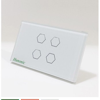 Công tắc cảm ứng [ĐIỀU KHIỂN TỪ XA] bằng điện thoại HUNONIC 4 Nút màu trắng ⚡️ WIFI + HẸN GIỜ (Công nghệ 4.0)