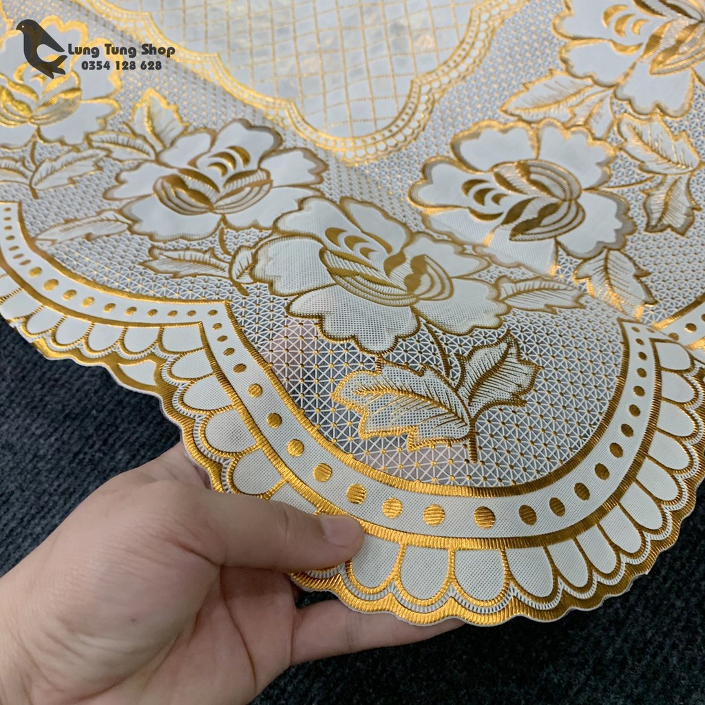 Tấm khăn trải bàn bằng nhựa họa tiết ren nổi không thấm nước