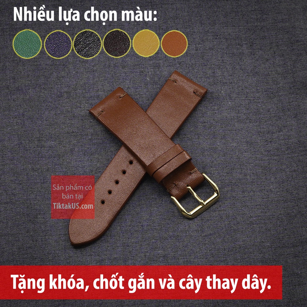 Dây đồng hồ da bò thật nhiều màu đủ size 18-19-20-21-22-24 kèm khóa vàng tặng cây tháo dây