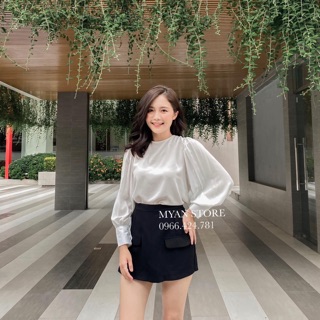 SET ÁO LỤA TAY BỒNG MIX QUẦN GIẢ VÁY