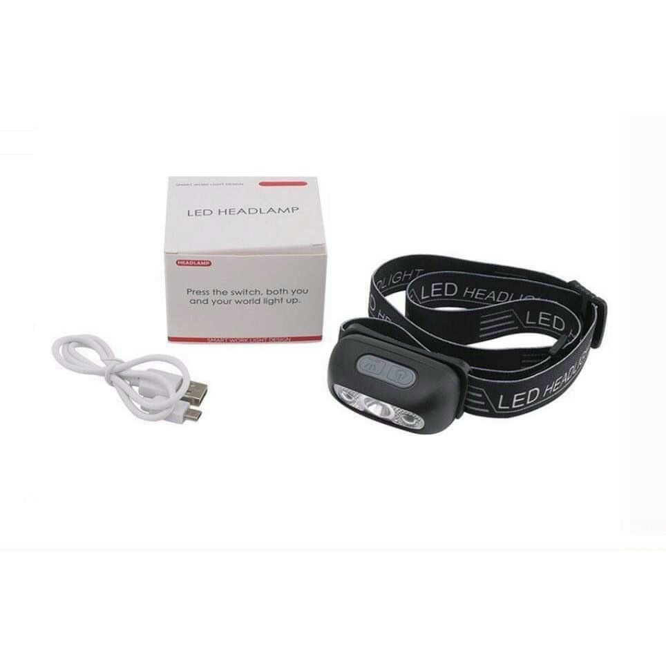 Đèn pin đội đầu mini siêu sáng nhỏ gọn chống nước cảm biến bật tắt sạc nhanh USB