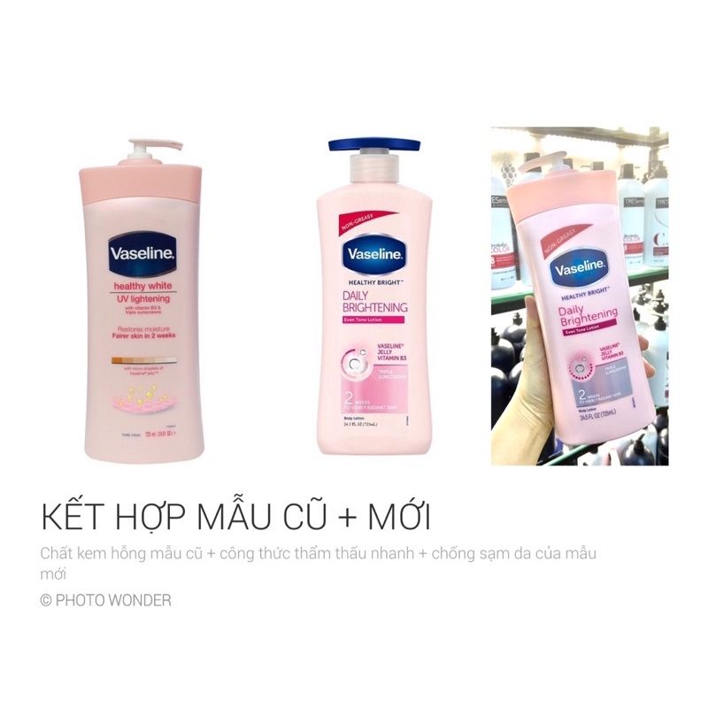 [ MẪU CŨ + MẪU MÓI kết hơpj ] Sữa Dưỡng Thể Vaseline Mỹ Healthy Bright Daily Brightening Even Tone Lotion 725ml