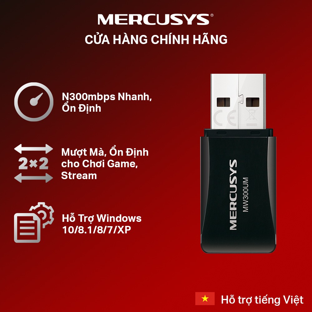 [Mã LT50 giảm 50k đơn 250k] Bộ Chuyển Đổi USB Wifi Mini Mercusys MW300UM Chuẩn N 300Mbps