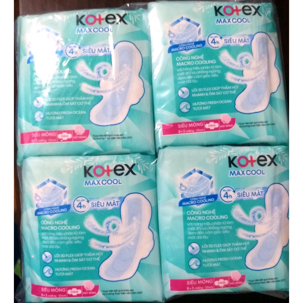 {TẶNG 2 MIẾNG/GÓI}- COMBO 8 GÓI BĂNG VỆ SINH KOTEX MAX COOL SIÊU MỎNG CÁNH MIẾNG DÀI 23CM