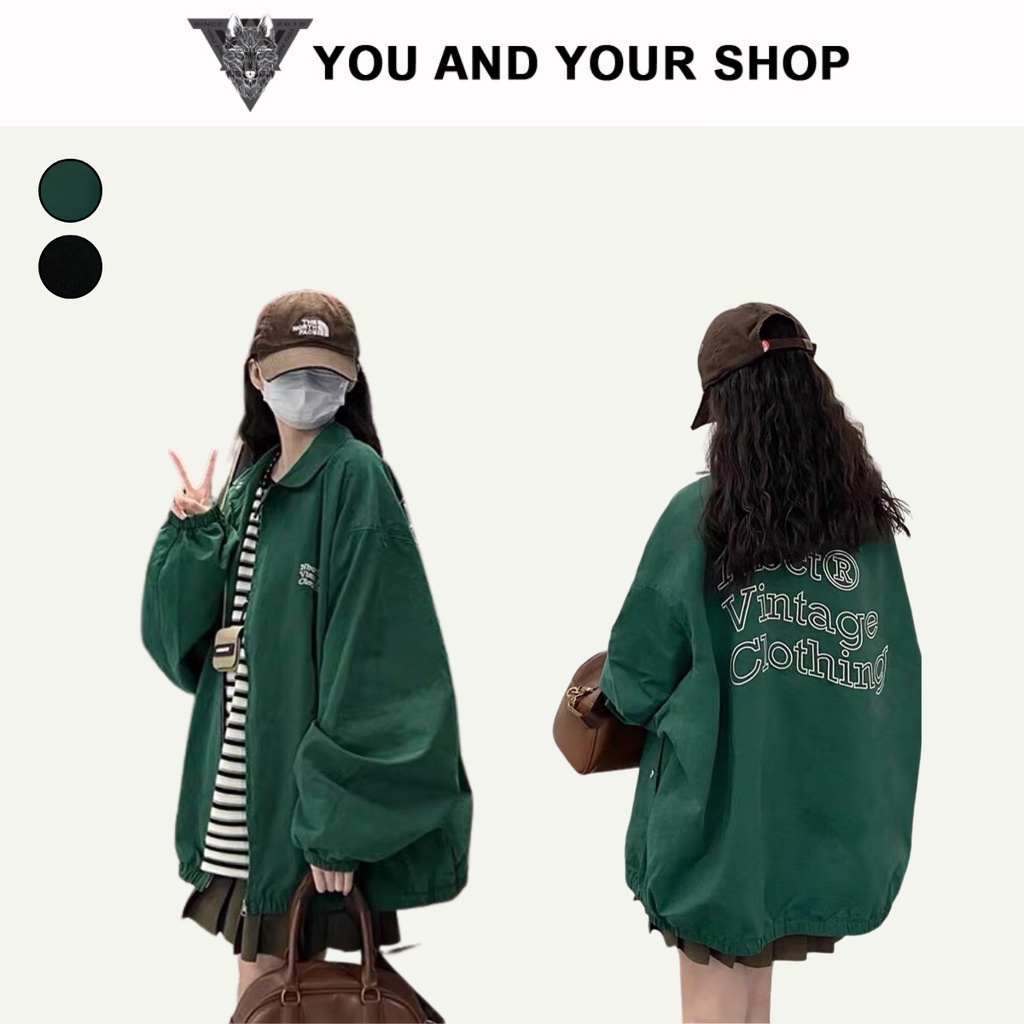 Áo khoác nam nữ- Áo dù dây kéo form rộng unisex in chữ VINTAGE