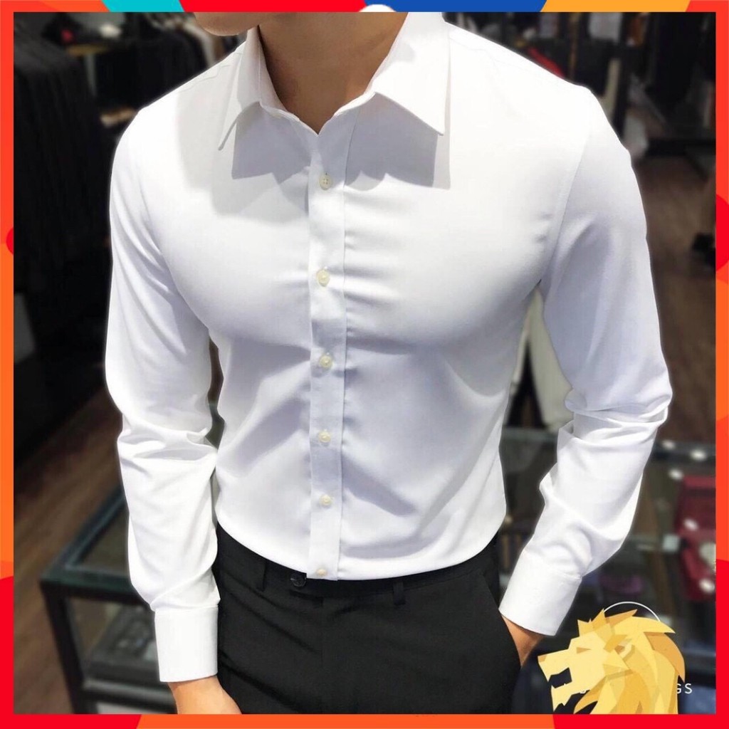 Áo sơ mi nam dài tay Hàn Quốc dáng ôm,cổ bẻ vải lụa chống nhăn chống xù | BigBuy360 - bigbuy360.vn