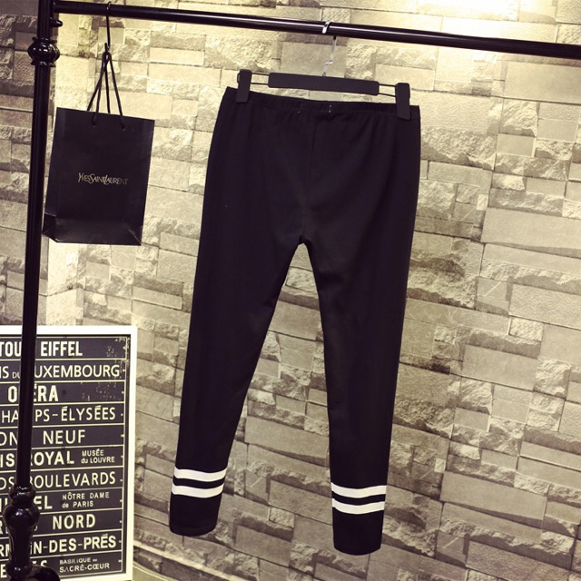 Quần legging thun big size màu đen co giãn logo 2 sọc size lớn 2Xl 65-80kg