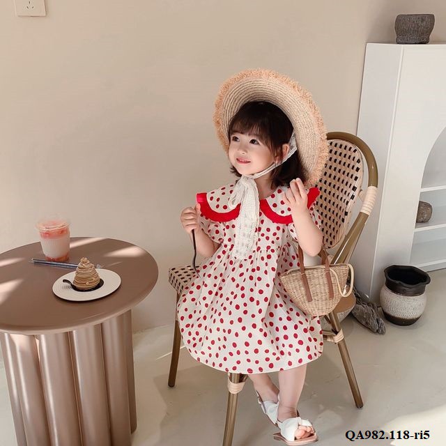 Váy chấm bi đỏ QA982.118 đầm công chúa xinh xắn size  S80-120 cho bé gái