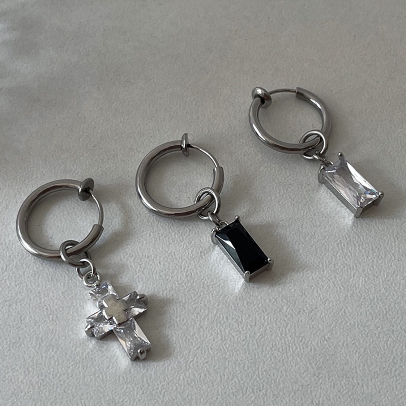 Bông Tai Hình Thánh Giá Đính Đá Zircon 19A1335 Phong Cách Hip Hop Thời Trang Cho Nam Và Nữ