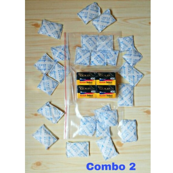 Combo túi zip và gói hút ẩm silica gel bảo quản, lưu trữ film