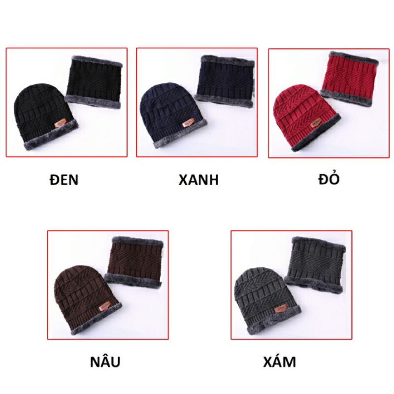 MŨ LEN KÈM KHĂN ỐNG LÓT LÔNG SIÊU ẤM