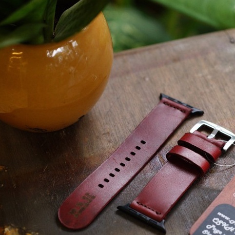 Dây đồng hồ RAM Leather vintage Simple 4 da bò đơn đỏ đô cao cấp