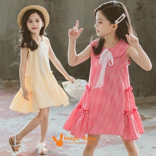 Pretty girl bow plaid dress