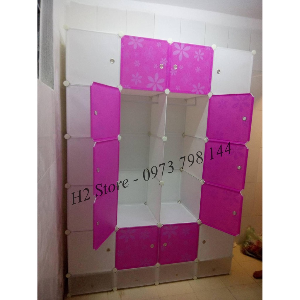TỦ NHỰA ĐA NĂNG LẮP GHÉP THÔNG MINH 20 Ô VÀ 4 Ô GIÀY CỬA TRẮNG HỒNG ĐỂ ĐỒ sâu 47cm