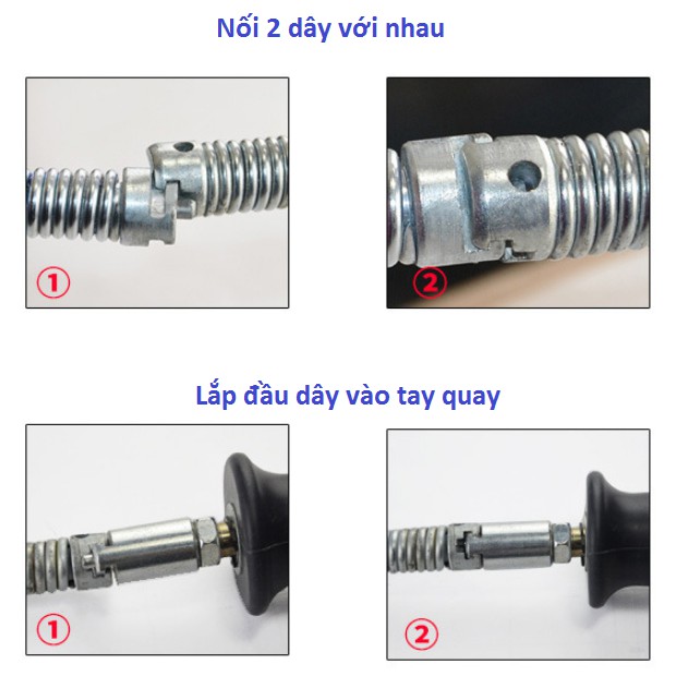 Bộ dây thông cống chuyên nghiệp 20m phi 16 mm và đầu thông dùng cho máy khoan