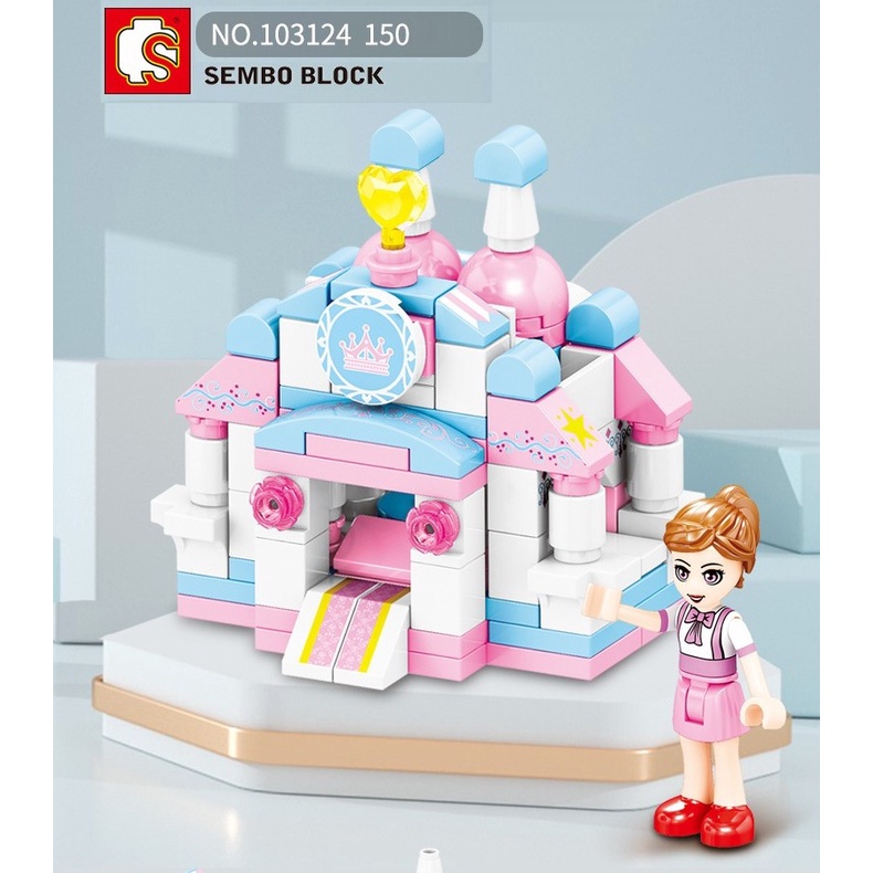 Đồ chơi lắp ghép xếp hình Lâu đài công chúa 6 in 1 với 150 mảnh ghép, mẫu lâu đài lớn và nhiều chi tiết cho bé