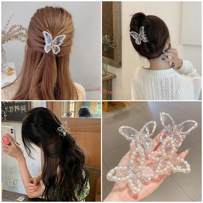Kẹp Tóc Trong Suốt Hình Bướm Đính Đá Size Lớn #KT_111