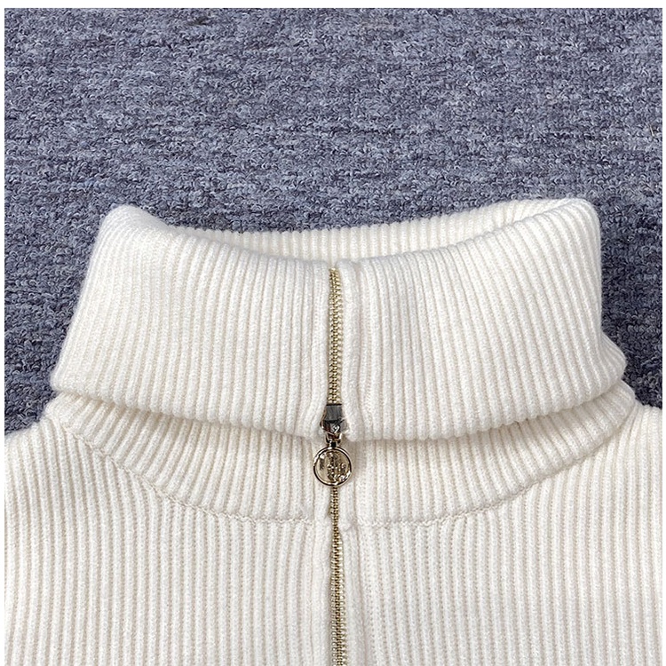 FVOO Maje 2022 spot French autumn and winter new women's clothing design sense half zipper large lapel sweater loose sweater