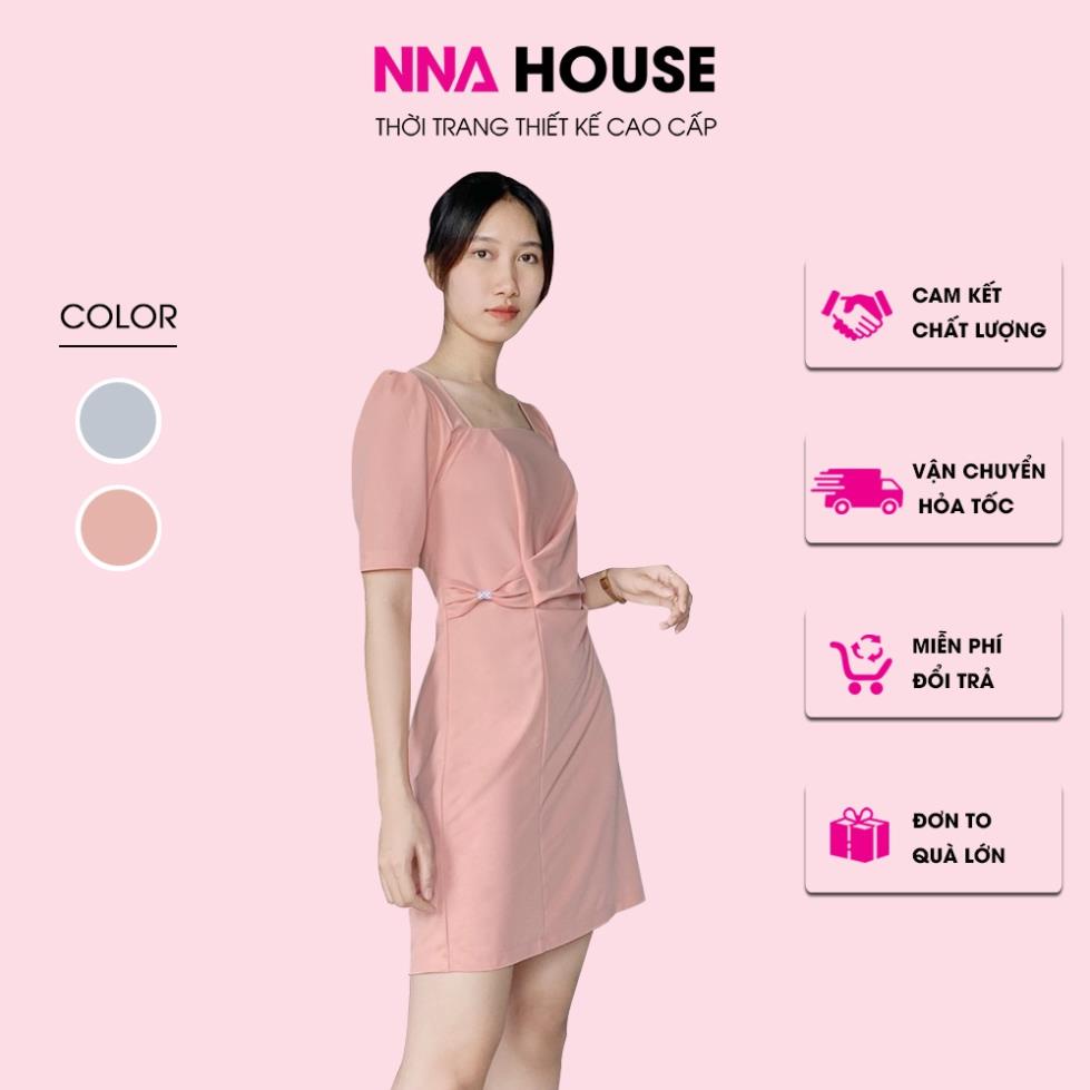 Váy nữ - Đầm chít eo hông tay phồng phối nơ cao cấp NNAHOUSE Mã NA211