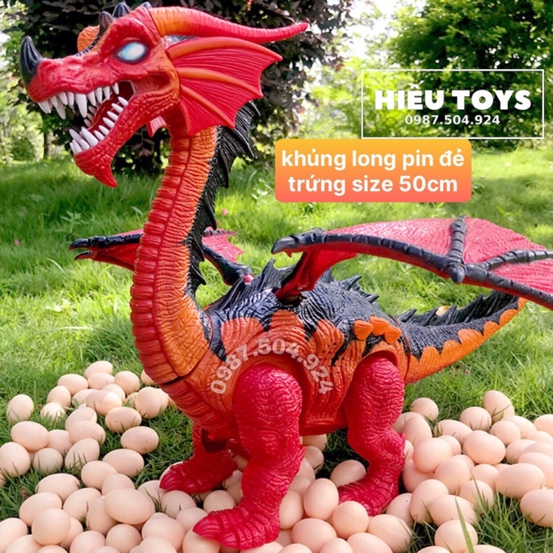 Đồ chơi khủng Long (rồng đỏ )đẻ trứng nhạc đèn ( tặng kèm pin)